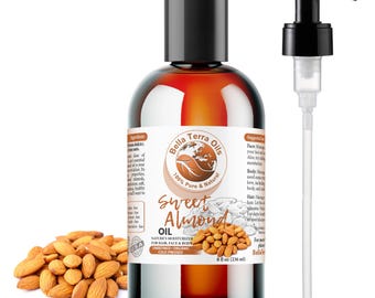 Natural Sweet Almond Oil for Massage, Skin and Hair - Carrier Oil for Skin, Hair, Massage, DIY Skincare, Soap and Lotion Making, Choose Size