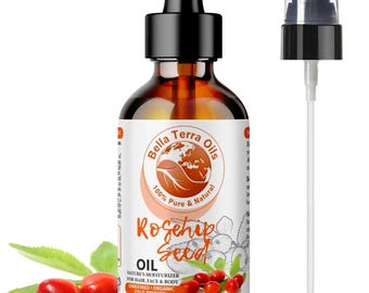 Natural Rosehip Seed Oil 2oz for Face, Dry Skin and Glow - Carrier Oil for Skin, Hair, Massage, DIY Skincare, Soap and Lotion Making