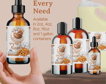 Natural Sweet Almond Oil 8oz for Massage, Skin and Hair - Carrier Oil for Skin, Hair, Massage, DIY Skincare, Soap and Lotion Making