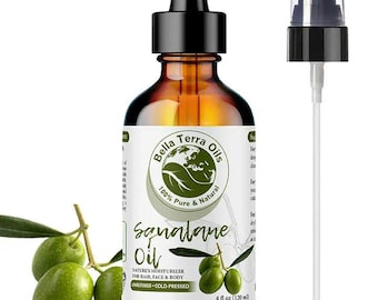 Natural Olive Squalane Oil 4oz for Face, Dry Skin and Glow - Carrier Oil for Skin, Hair, Massage, DIY Skincare, Soap and Lotion Making
