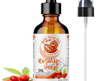 Natural Rosehip Seed Oil 4oz for Face, Dry Skin and Glow - Carrier Oil for Skin, Hair, Massage, DIY Skincare, Soap and Lotion Making