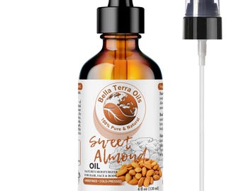 Natural Sweet Almond Oil for Massage, Skin and Hair - Carrier Oil for Skin, Hair, Massage, DIY Skincare, Soap and Lotion Making, Choose Size