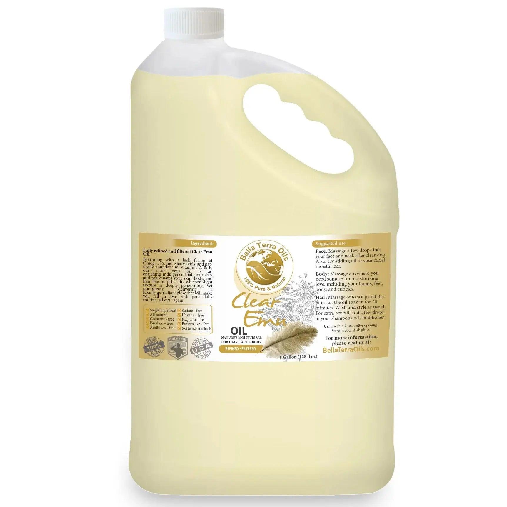 Clear Emu Oil Gallon 128oz Wholesale Bulk Carrier Oil for Skin, Body, Hair and Massage and Spa Supply, Soap Making, Lotion Making, Makers