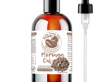 Natural Moringa Oil 16oz for Hair, Skin and Body - Carrier Oil for Skin, Hair, Massage, DIY Skincare, Soap and Lotion Making