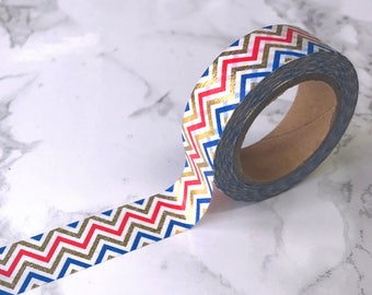 Red, Blue & Gold Foil Chevron Washi Tape // Decorative Paper Masking Drafter Planner Scrapbooking Tape