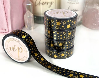 Black & Gold Foil Star Washi Tape, Christmas Washi, Gold Foil Washi, Star Washi, Planner, Scrapbooking