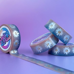 Pink & Purple Ombre Daisy Washi Tape, Holographic Washi Tape, Foil Washi Tape, Floral Washi, Daisy Washi Tape