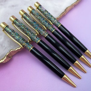 Black Glitter Pen, Rainbow Glitter Filled Pen, Black & Gold Glitter Pen, Gold Glitter Pen, Sparkle Pen, Floating Glitter Pen, Planner Pen image 1