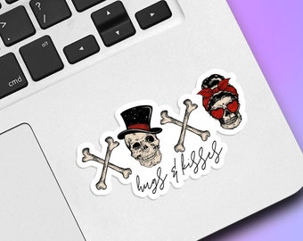 XOXO Hugs & Kisses Vinyl Sticker, Skull and Crossbones Sticker, Holographic Sticker, Laptop Sticker, Skeleton Sticker,