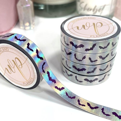 Halloween Washi Tape, Bat Washi, Holo Foil Washi, Purple Washi Tape, Halloween Stationery, Planner, Scrapbooking, Skinny Washi