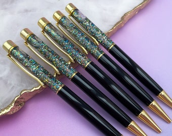 Black Glitter Pen, Rainbow Glitter Filled Pen, Black & Gold Glitter Pen, Gold Glitter Pen, Sparkle Pen, Floating Glitter Pen, Planner Pen