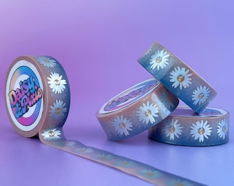 Pink & Purple Ombre Daisy Washi Tape, Holographic Washi Tape, Foil Washi Tape, Floral Washi, Daisy Washi Tape