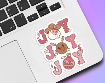 Western Joy Vinyl Sticker, Cowboy Santa Sticker, Western Sticker, Holographic Die Cut, Christmas Sticker, Laptop Sticker, Cowboy Christmas