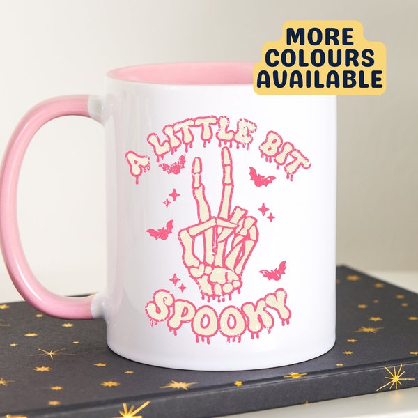 A Little Bit Spooky Mug, Halloween Mug, Spooky Season Gift, Halloween Home Decorg, Skeleton Coffee Mug, Halloween Gift, Pink Coffee Mug