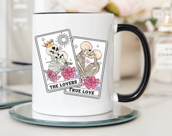 The Lovers Tarot Card Mug, Valentines Mug, Skeleton Couple Mug, Valentines Gift, Tarot Card Coffee Mug