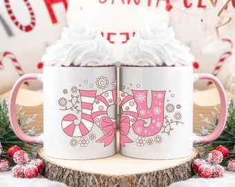 Christmas Joy Mug, Festive Mug, Pink Christmas Mug, Home Decor, Christmas Gift, Christmas Coffee Mug, Candycane Pink Cup, Coffee Cup