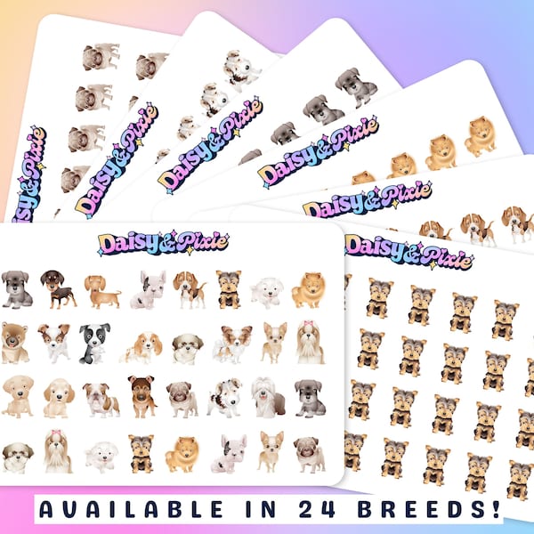 Dog Planner Stickers - Mixed Breeds or Pick Your Breed! Frenchie, Pug, Shih Tzu, Maltese, Labrador, Bulldog, Terrier, Dachshund, Chihuahua