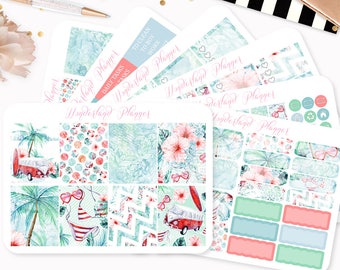 Vintage Summer - Sticker Kit or A La Carte Sheets - Retro Beach Themed Planner Weekly Kit - 180+ Stickers - Erin Condren Vertical Planner