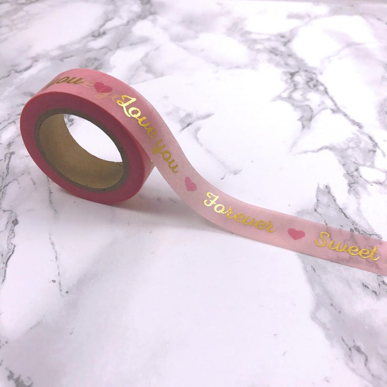Light Pink /& Gold Foil Love You Forever Valentines Washi Tape Decorative Paper Masking Drafter Planner Scrapbooking Tape