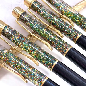 Black Glitter Pen, Rainbow Glitter Filled Pen, Black & Gold Glitter Pen, Gold Glitter Pen, Sparkle Pen, Floating Glitter Pen, Planner Pen image 5