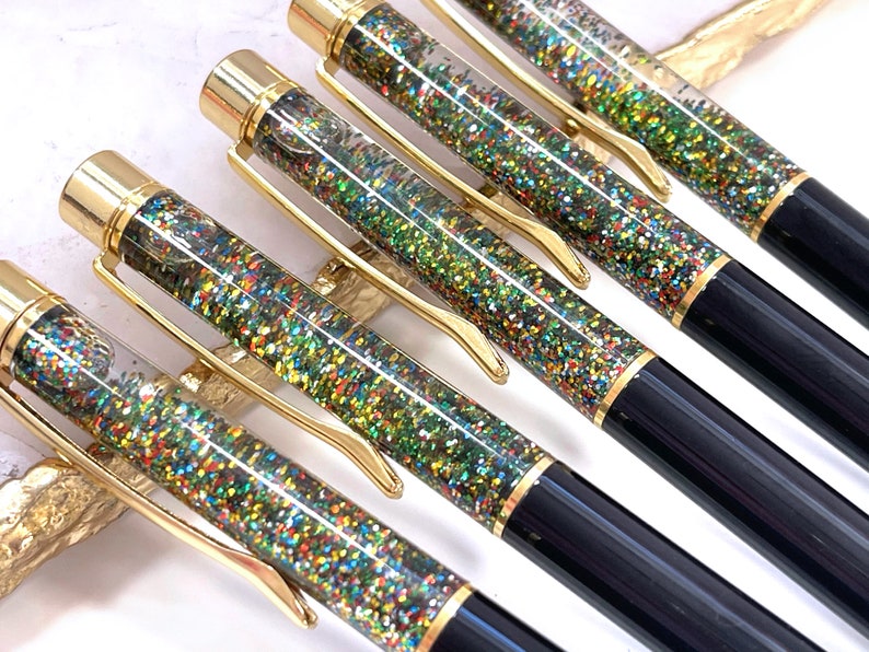 Black Glitter Pen, Rainbow Glitter Filled Pen, Black & Gold Glitter Pen, Gold Glitter Pen, Sparkle Pen, Floating Glitter Pen, Planner Pen image 5