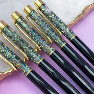 Black Glitter Pen, Rainbow Glitter Filled Pen, Black & Gold Glitter Pen, Gold Glitter Pen, Sparkle Pen, Floating Glitter Pen, Planner Pen image 2