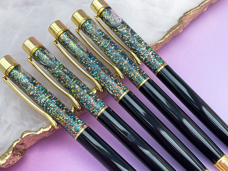 Black Glitter Pen, Rainbow Glitter Filled Pen, Black & Gold Glitter Pen, Gold Glitter Pen, Sparkle Pen, Floating Glitter Pen, Planner Pen image 2