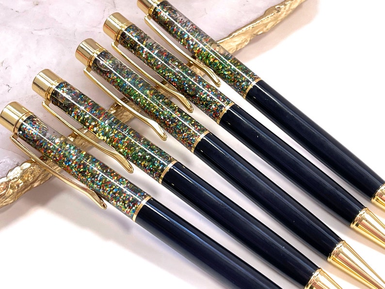 Black Glitter Pen, Rainbow Glitter Filled Pen, Black & Gold Glitter Pen, Gold Glitter Pen, Sparkle Pen, Floating Glitter Pen, Planner Pen image 6