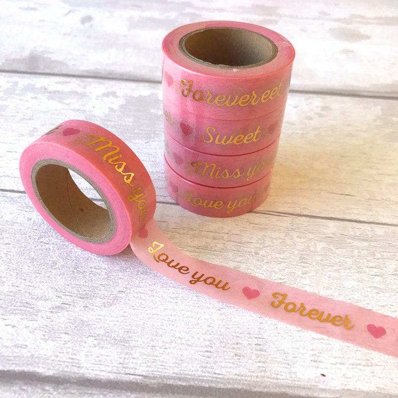 Light Pink /& Gold Foil Love You Forever Valentines Washi Tape Decorative Paper Masking Drafter Planner Scrapbooking Tape
