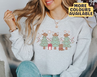 Cowboy Christmas Tree Sweatshirt, Cowboy Hat Jumper, Christmas Sweater, Christmas Gift, Christmas Jumper, Festive Jumper, Western Fashion