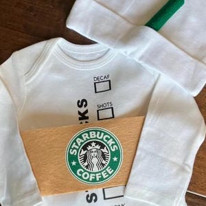 Hot Coffee Starbucks Costume for Baby!  Tri-Color cardboard sleeve band and bodysuit.  Available in long or short sleeve.