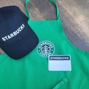 Kids 12-18 m, 2-4,5-9 and 10-13 Starbucks Barista Apron and/or 2 Blank Name Tags.  Purchase hat & apron together comes with 2 FREE name tags