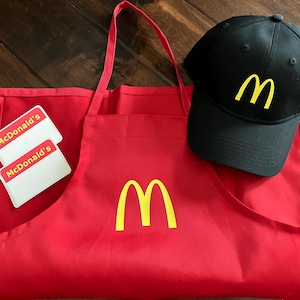 YOUTH | McDonald&#39;s Hat and/or Apron | Buy hat & apron together get 2 FREE sticker name tags. Little Kids and Big Kids!