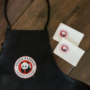 Kids Dress Up Set - Panda Express cashier or server play time apron and 2 blank name tags Ages 12-18 month , 2-4, 5-9, 10-13