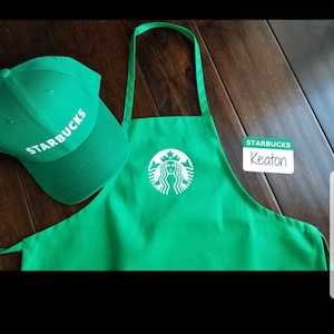 Adult /teen — Starbucks Barista Outfit Apron, Hat, & 2 Blank Name Tags.  Purchase hat and apron together get 2 FREE name tags.