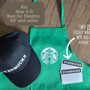 KIDS | 12-18M | 2T-4T | 5-9 | 10-13 Starbucks Barista Apron and/or 2 Blank Name Tags. Purchase hat & apron together get 2 FREE name tags