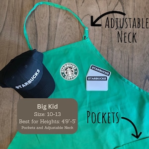 YOUTH | 12-18M | 2T-4T | 5-9 | 10-13 Starbucks Barista Apron and/or 2 Blank Name Tags.  Purchase hat & apron together get 2 FREE name tags