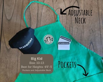 YOUTH | 12-18M | 2T-4T | 5-9 | 10-13 Starbucks Barista Apron and/or 2 Blank Name Tags.  Purchase hat & apron together get 2 FREE name tags