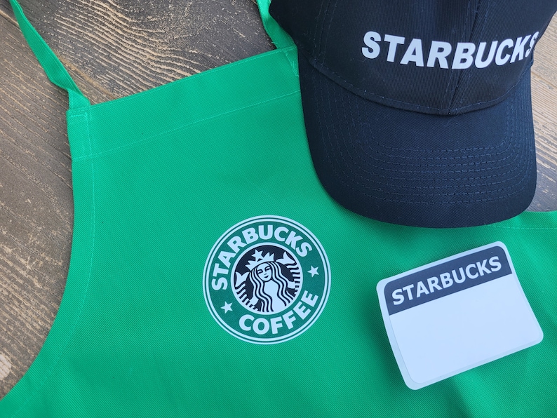 NEW Kids Dress Up Set Starbucks Barista Apron and/or 2 Blank Name Tags. Purchase hat & apron together comes with 2 FREE name tags image 2