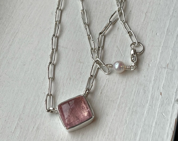 Pink Tourmaline Funky Link Necklace, Silver (BBN7)