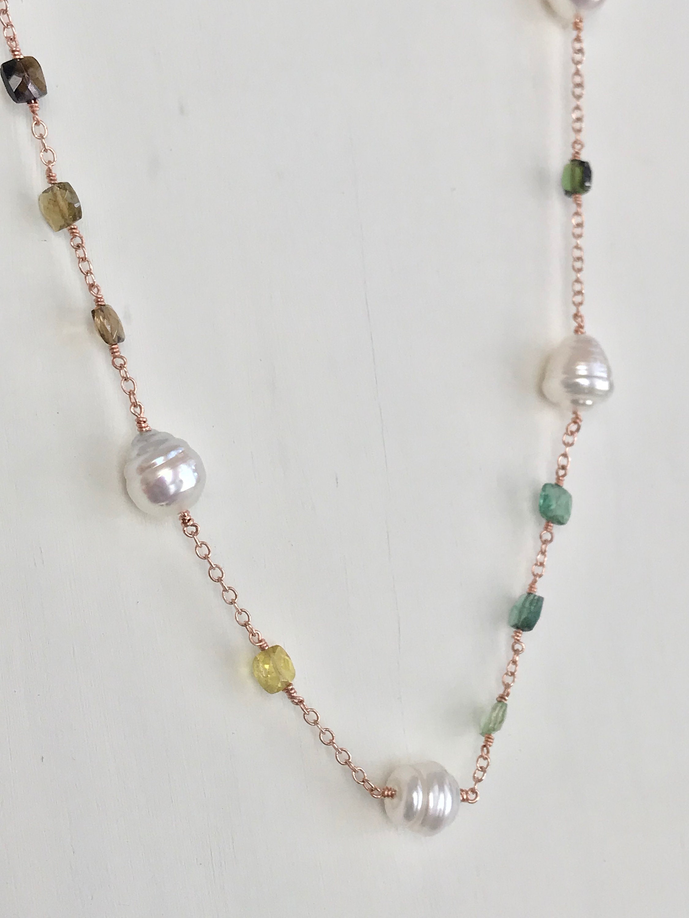 Cultured South Sea Circled Baroque Pearls, Multicolor Tourmaline, 14k ...