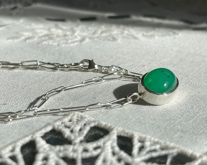 Chrysoprase Funky Link Necklace, Silver (BBN17)