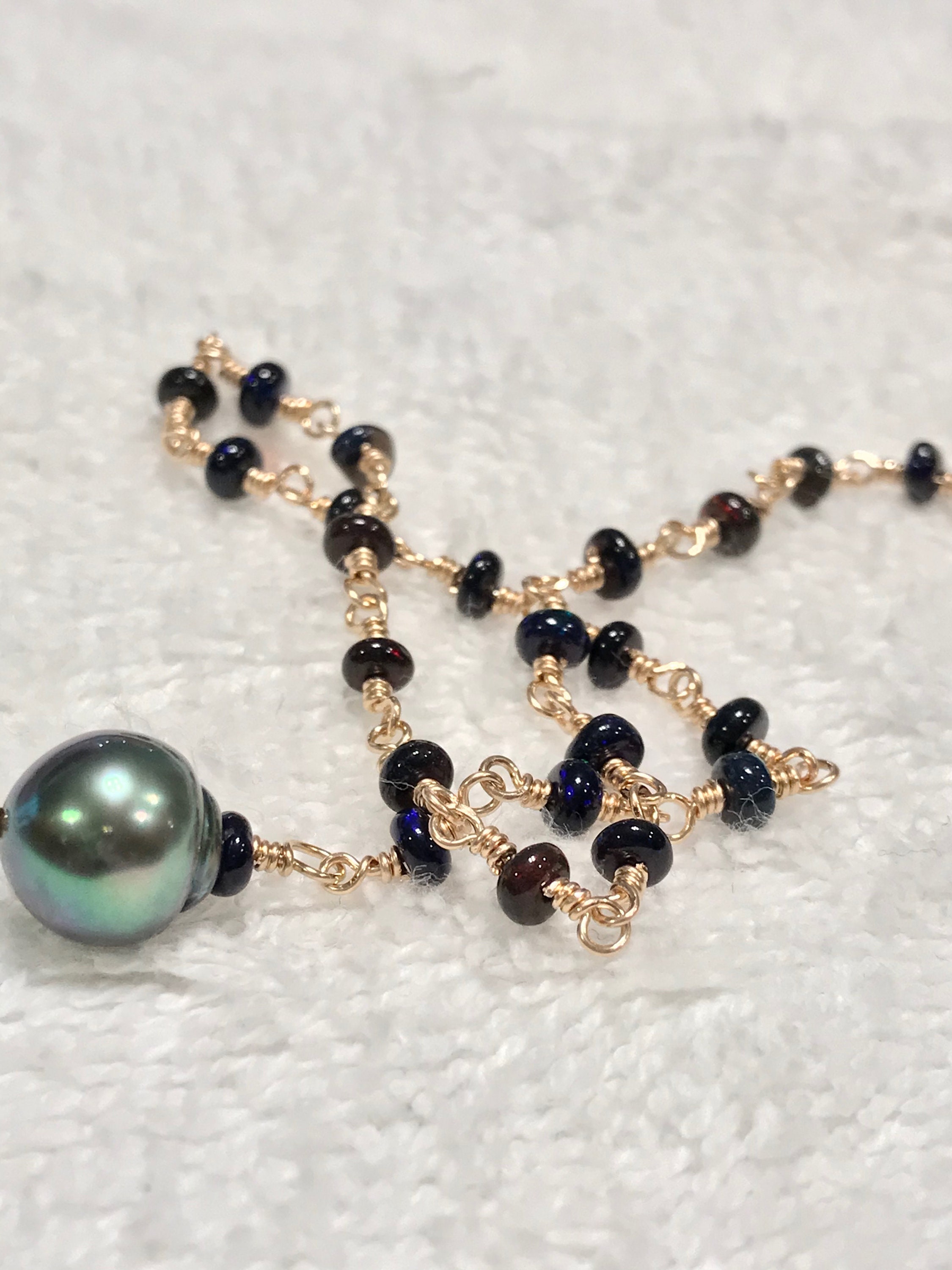 Cultured Tahitian Pearl, Opal, Moonstone, Iolite, 14k Gold Filled ...