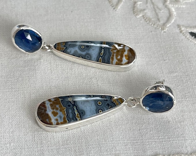 Jasper and Kyanite Earrings, Silver (RJKE4)
