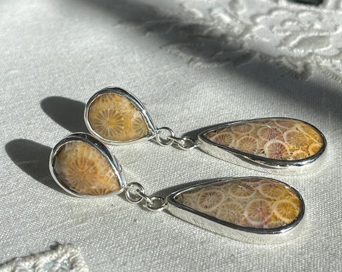 Fossil Coral Earrings, Silver (FCE5)