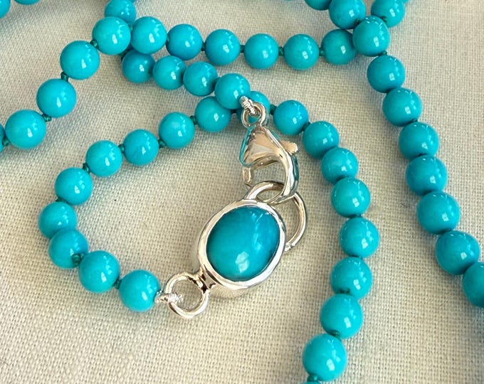 Turquoise Bead Necklace with Morenci Turquoise Clasp, Silver