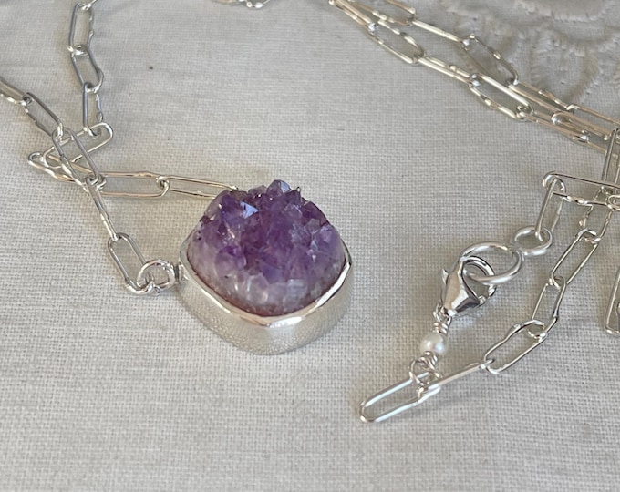Drusy Bella Beans Necklace, Silver (DBB3)