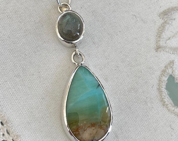 Opalized Wood and Labradorite Pendant, Silver, 14k (BOWP4)