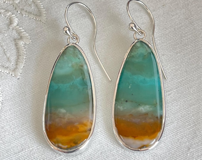 Fossil Wood, Opalized Wood Dangle Earrings, Silver (OPE1)