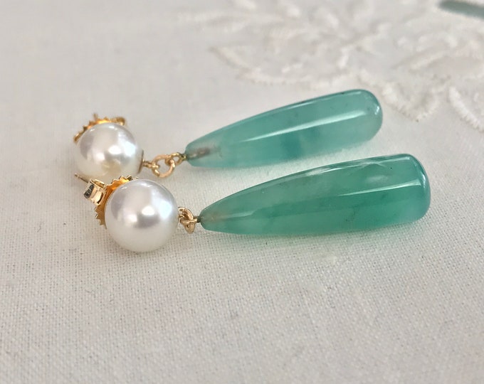 Cultured South Sea Pearl, Aquaprase™, 14k Dangle Earrings (SGE18)